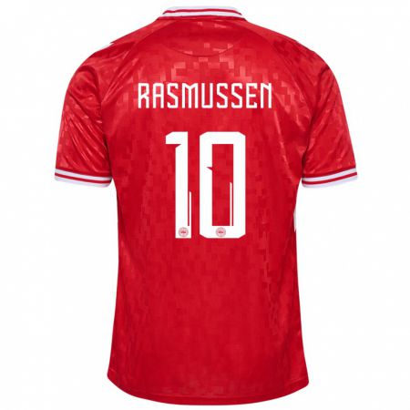 Kandiny Niño Camiseta Dinamarca Christian Rasmussen #10 Rojo 1ª Equipación 24-26 La Camisa Chile
