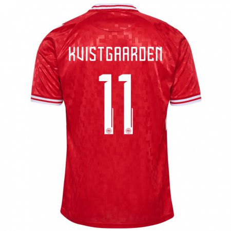 Kandiny Niño Camiseta Dinamarca Mathias Kvistgaarden #11 Rojo 1ª Equipación 24-26 La Camisa Chile
