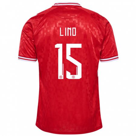 Kandiny Niño Camiseta Dinamarca Victor Lind #15 Rojo 1ª Equipación 24-26 La Camisa Chile