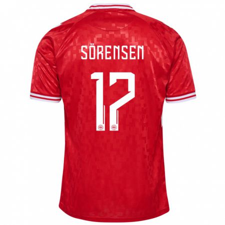 Kandiny Niño Camiseta Dinamarca Oliver Sörensen #17 Rojo 1ª Equipación 24-26 La Camisa Chile