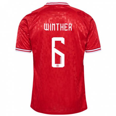 Kandiny Niño Camiseta Dinamarca Casper Winther #6 Rojo 1ª Equipación 24-26 La Camisa Chile
