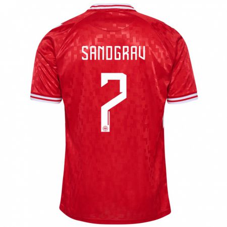 Kandiny Niño Camiseta Dinamarca Lauge Sandgrav #7 Rojo 1ª Equipación 24-26 La Camisa Chile