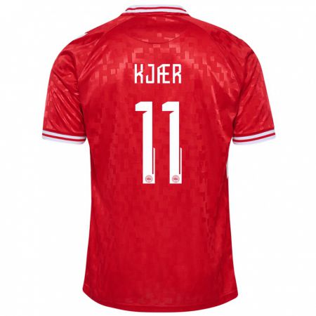 Kandiny Niño Camiseta Dinamarca Jeppe Kjær #11 Rojo 1ª Equipación 24-26 La Camisa Chile