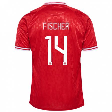 Kandiny Niño Camiseta Dinamarca Mikkel Fischer #14 Rojo 1ª Equipación 24-26 La Camisa Chile