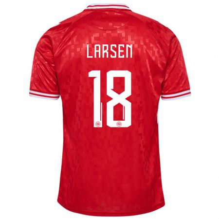Kandiny Niño Camiseta Dinamarca Lukas Larsen #18 Rojo 1ª Equipación 24-26 La Camisa Chile