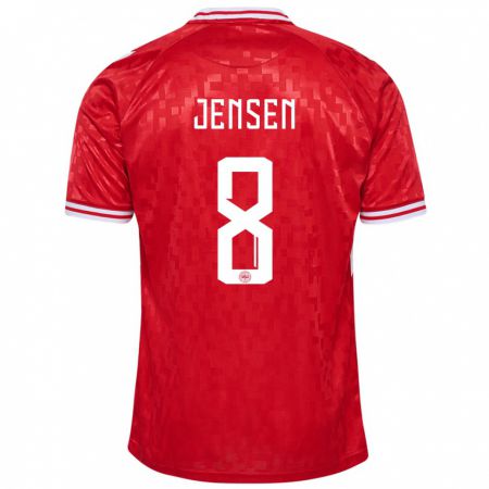 Kandiny Niño Camiseta Dinamarca Tobias Lund Jensen #8 Rojo 1ª Equipación 24-26 La Camisa Chile