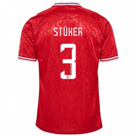 Kandiny Niño Camiseta Dinamarca Simon Stüker #3 Rojo 1ª Equipación 24-26 La Camisa Chile
