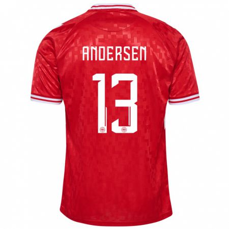 Kandiny Niño Camiseta Dinamarca Frej Andersen #13 Rojo 1ª Equipación 24-26 La Camisa Chile