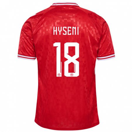 Kandiny Niño Camiseta Dinamarca Olti Hyseni #18 Rojo 1ª Equipación 24-26 La Camisa Chile