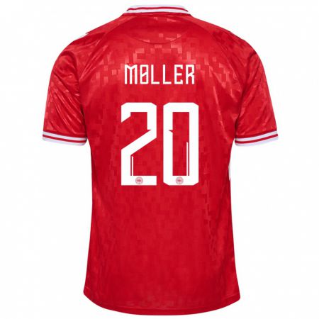 Kandiny Niño Camiseta Dinamarca Caroline Møller #20 Rojo 1ª Equipación 24-26 La Camisa Chile
