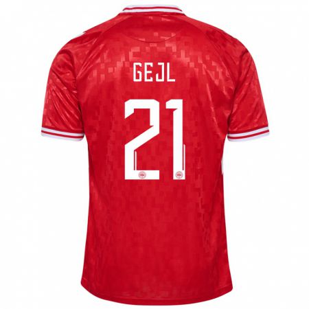 Kandiny Niño Camiseta Dinamarca Mille Gejl #21 Rojo 1ª Equipación 24-26 La Camisa Chile