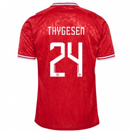 Kandiny Niño Camiseta Dinamarca Sarah Thygesen #24 Rojo 1ª Equipación 24-26 La Camisa Chile