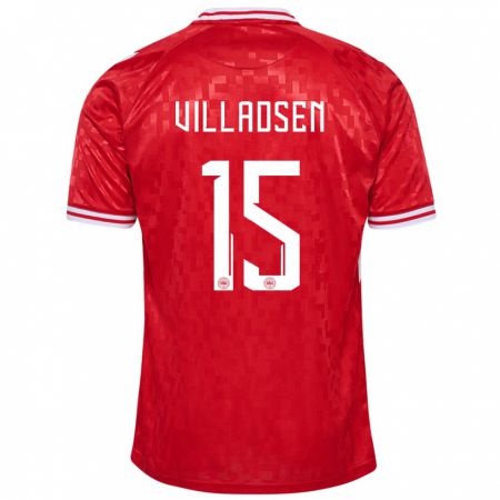Kandiny Niño Camiseta Dinamarca Oliver Villadsen #15 Rojo 1ª Equipación 24-26 La Camisa Chile