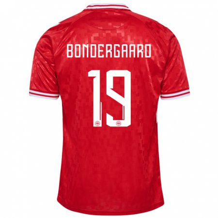 Kandiny Niño Camiseta Dinamarca Asbjorn Bondergaard #19 Rojo 1ª Equipación 24-26 La Camisa Chile