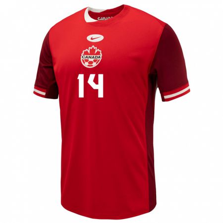 Kandiny Niño Camiseta Canadá Jacob Shaffelburg #14 Rojo 1ª Equipación 24-26 La Camisa Chile
