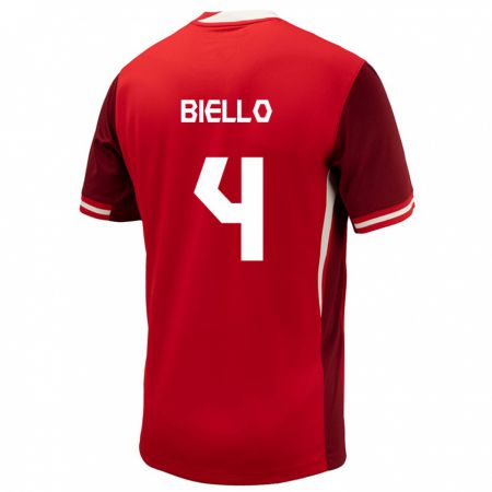 Kandiny Niño Camiseta Canadá Alessandro Biello #4 Rojo 1ª Equipación 24-26 La Camisa Chile