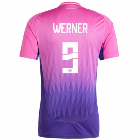 Kandiny Niño Camiseta Alemania Timo Werner #9 Rosado Morado 2ª Equipación 24-26 La Camisa Chile