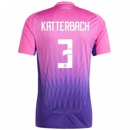 Kandiny Niño Camiseta Alemania Noah Katterbach #3 Rosado Morado 2ª Equipación 24-26 La Camisa Chile