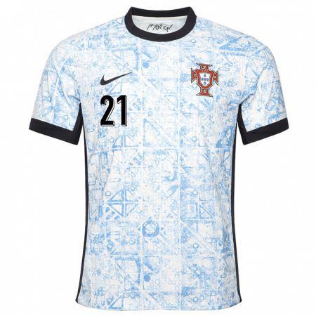 Kandiny Niño Camiseta Portugal Andreia Faria #21 Crema Azul 2ª Equipación 24-26 La Camisa Chile