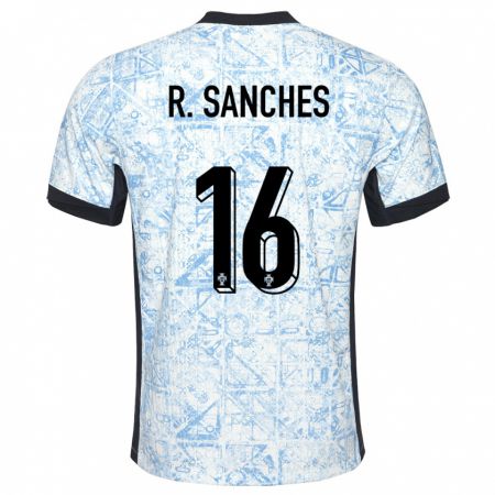 Kandiny Niño Camiseta Portugal Renato Sanches #16 Crema Azul 2ª Equipación 24-26 La Camisa Chile