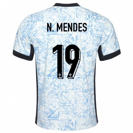 Kandiny Niño Camiseta Portugal Nuno Mendes #19 Crema Azul 2ª Equipación 24-26 La Camisa Chile
