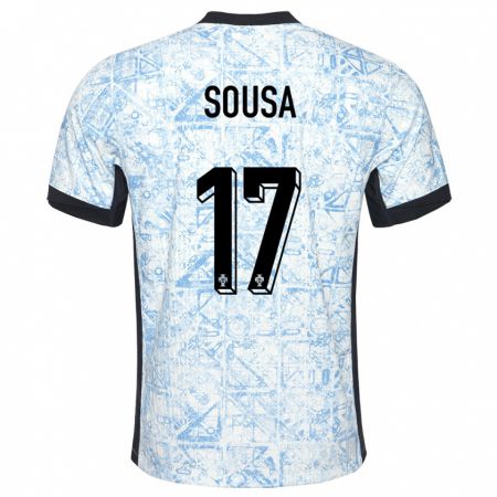 Kandiny Niño Camiseta Portugal Vasco Sousa #17 Crema Azul 2ª Equipación 24-26 La Camisa Chile