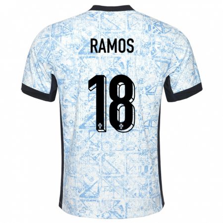 Kandiny Niño Camiseta Portugal Goncalo Ramos #18 Crema Azul 2ª Equipación 24-26 La Camisa Chile
