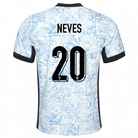 Kandiny Niño Camiseta Portugal Joao Neves #20 Crema Azul 2ª Equipación 24-26 La Camisa Chile