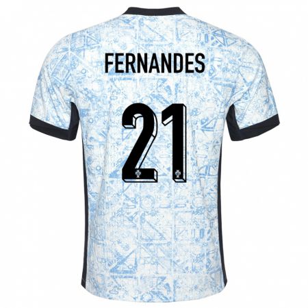Kandiny Niño Camiseta Portugal Mateus Fernandes #21 Crema Azul 2ª Equipación 24-26 La Camisa Chile