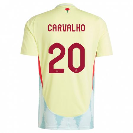 Kandiny Niño Camiseta España Miguel Carvalho #20 Amarillo 2ª Equipación 24-26 La Camisa Chile