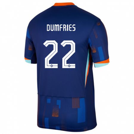 Kandiny Niño Camiseta Países Bajos Denzel Dumfries #22 Azul 2ª Equipación 24-26 La Camisa Chile