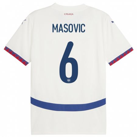 Kandiny Niño Camiseta Serbia Erhan Masovic #6 Blanco 2ª Equipación 24-26 La Camisa Chile