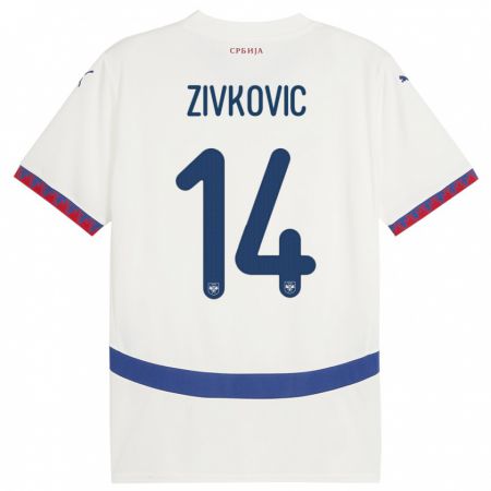 Kandiny Niño Camiseta Serbia Andrija Zivkovic #14 Blanco 2ª Equipación 24-26 La Camisa Chile