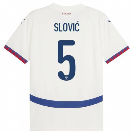 Kandiny Niño Camiseta Serbia Violeta Slovic #5 Blanco 2ª Equipación 24-26 La Camisa Chile
