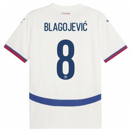 Kandiny Niño Camiseta Serbia Dina Blagojevic #8 Blanco 2ª Equipación 24-26 La Camisa Chile