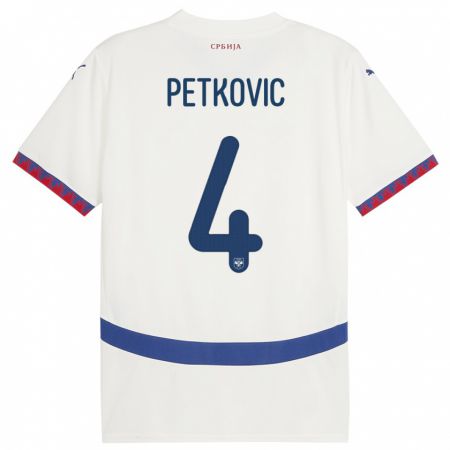 Kandiny Niño Camiseta Serbia Nikola Petkovic #4 Blanco 2ª Equipación 24-26 La Camisa Chile