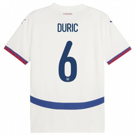 Kandiny Niño Camiseta Serbia Andrej Duric #6 Blanco 2ª Equipación 24-26 La Camisa Chile