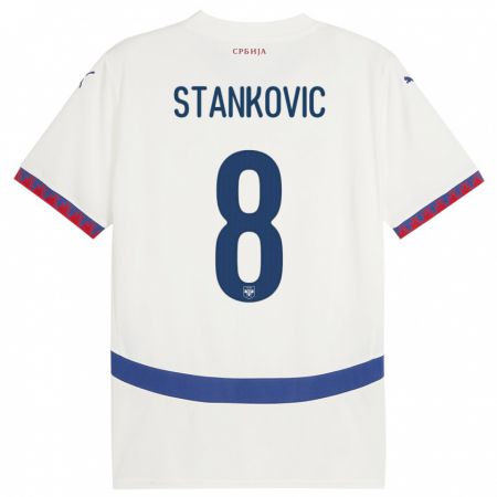 Kandiny Niño Camiseta Serbia Nikola Stankovic #8 Blanco 2ª Equipación 24-26 La Camisa Chile