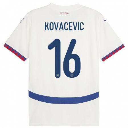 Kandiny Niño Camiseta Serbia Bojan Kovacevic #16 Blanco 2ª Equipación 24-26 La Camisa Chile