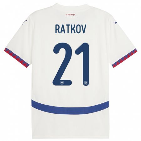Kandiny Niño Camiseta Serbia Petar Ratkov #21 Blanco 2ª Equipación 24-26 La Camisa Chile