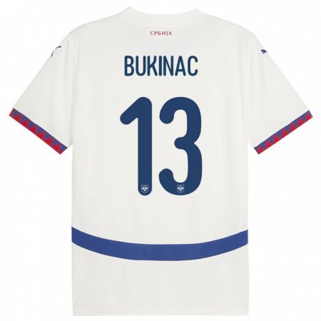 Kandiny Niño Camiseta Serbia Stefan Bukinac #13 Blanco 2ª Equipación 24-26 La Camisa Chile