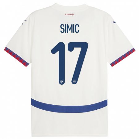 Kandiny Niño Camiseta Serbia Jan Carlo Simic #17 Blanco 2ª Equipación 24-26 La Camisa Chile