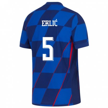 Kandiny Niño Camiseta Croacia Martin Erlic #5 Azul 2ª Equipación 24-26 La Camisa Chile