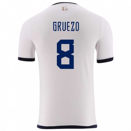 Kandiny Niño Camiseta Ecuador Carlos Gruezo #8 Blanco 2ª Equipación 24-26 La Camisa Chile