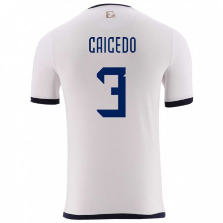 Kandiny Niño Camiseta Ecuador Jessy Caicedo #3 Blanco 2ª Equipación 24-26 La Camisa Chile