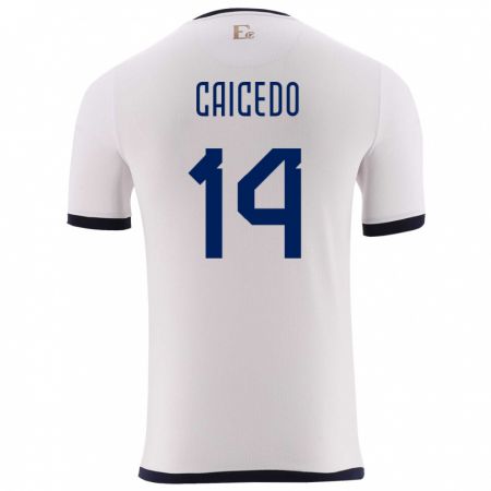 Kandiny Niño Camiseta Ecuador Carina Caicedo #14 Blanco 2ª Equipación 24-26 La Camisa Chile