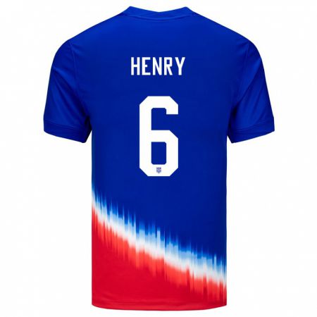 Kandiny Niño Camiseta Estados Unidos Kobi Henry #6 Azul 2ª Equipación 24-26 La Camisa Chile