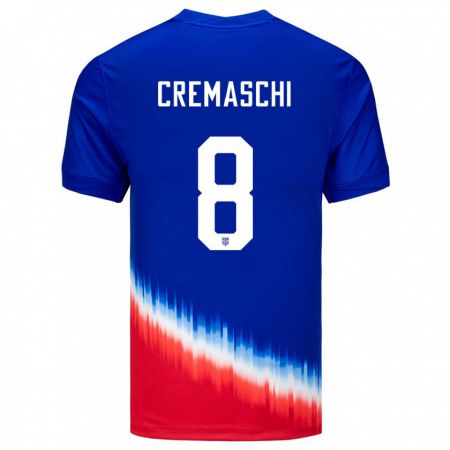 Kandiny Niño Camiseta Estados Unidos Benjamin Cremaschi #8 Azul 2ª Equipación 24-26 La Camisa Chile