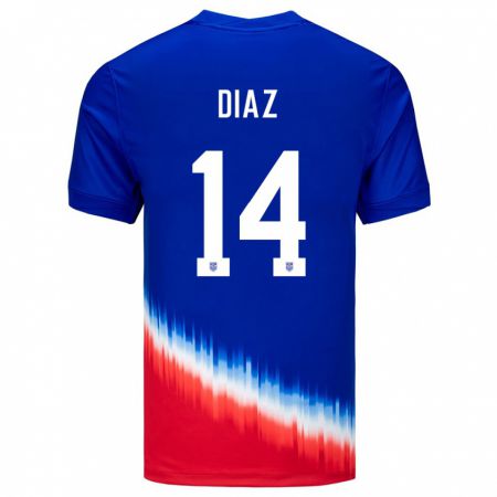 Kandiny Niño Camiseta Estados Unidos Christian Diaz #14 Azul 2ª Equipación 24-26 La Camisa Chile