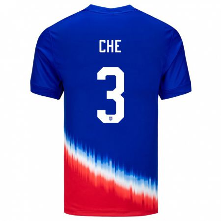 Kandiny Niño Camiseta Estados Unidos Justin Che #3 Azul 2ª Equipación 24-26 La Camisa Chile